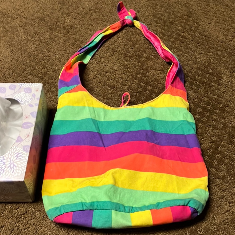 Bag Rainbow over the shoulder bag- multi colored stripes. A very roomy bag